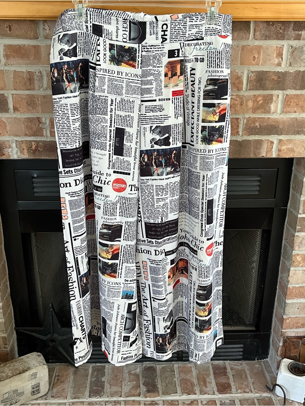 Newspaper Print Wide Leg Pants - Black & White